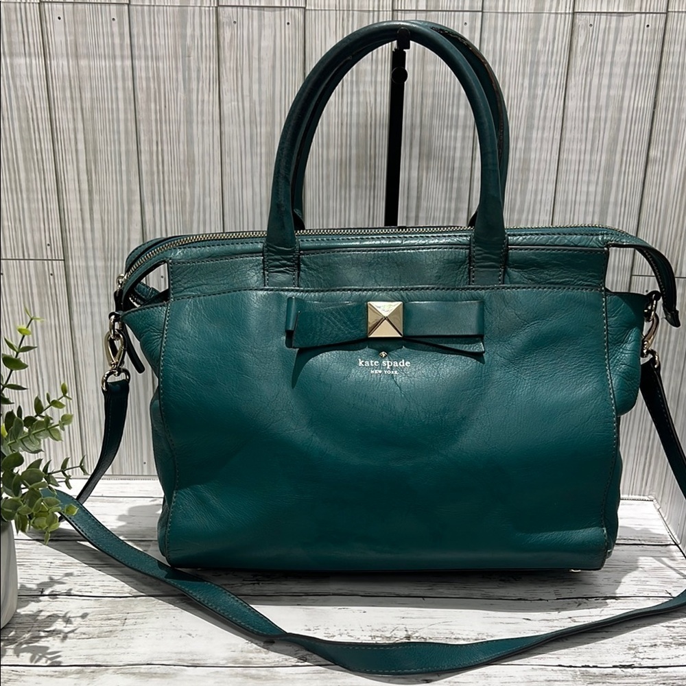 Kate Spade Green Satchel with Bow Detail Crossbody Bag